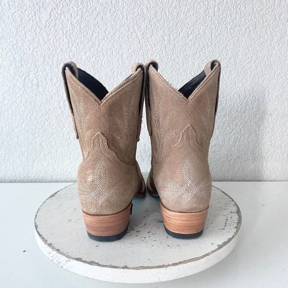 Lane LEXINGTON Womens Cowboy Bootie 7.5 Latte Suede Western Cowgirl Short Boots - Picture 3 of 10